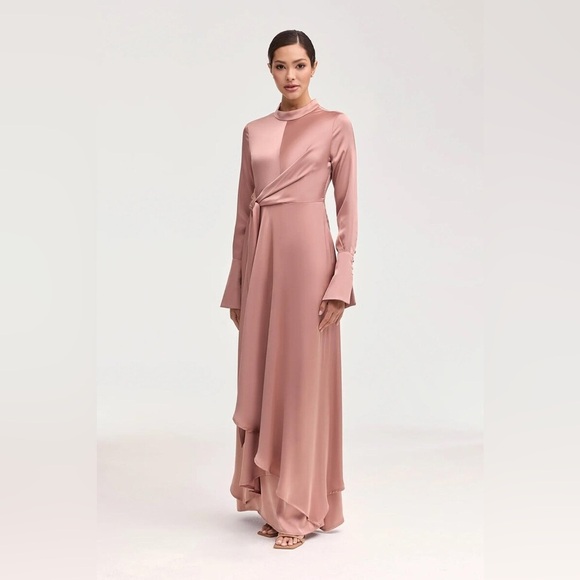 Veiled - Serena Satin Side Tie Maxi Dress Dusty Mauve - Picture 8 of 9